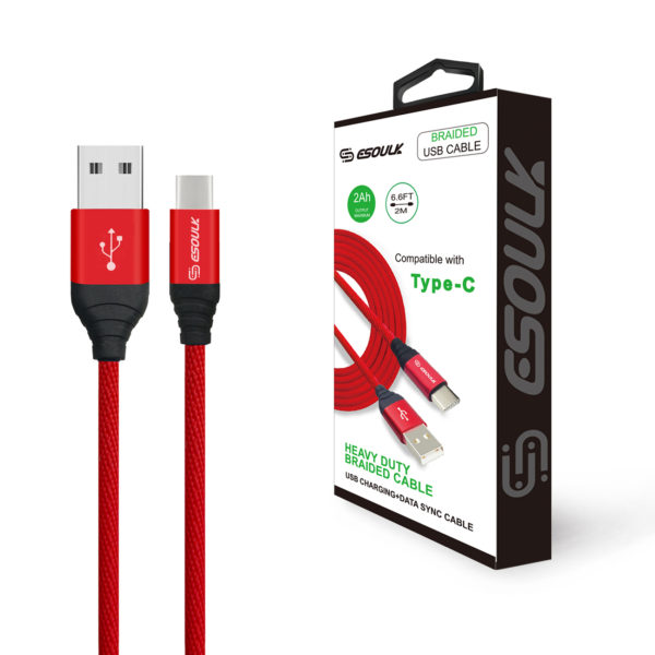 Canvas Cable 6.6ft  For Type-C In Red