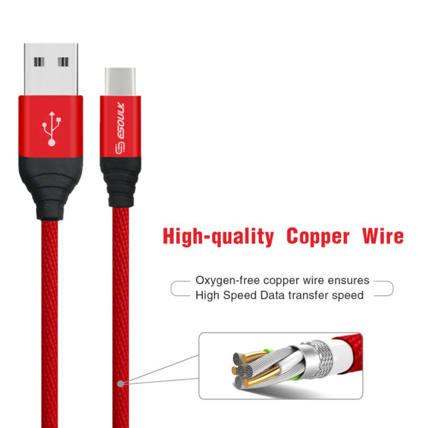 Canvas Cable 6.6ft  For Type-C In Red - Image 3