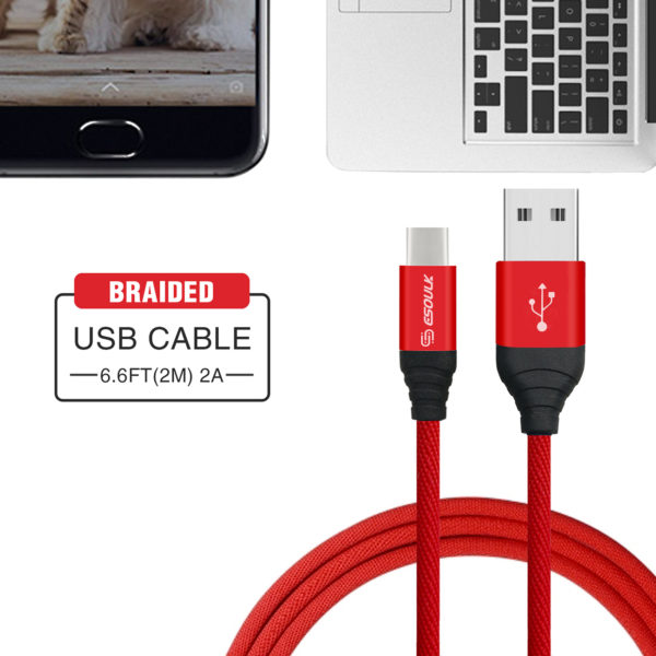 Canvas Cable 6.6ft  For Type-C In Red - Image 4