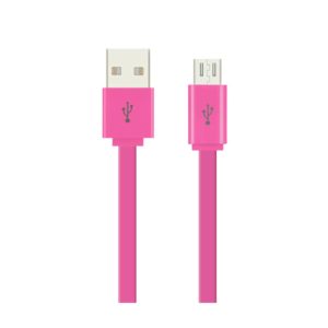 REIKO FLAT MICRO USB DATA CABLE 3.2FT IN PINK