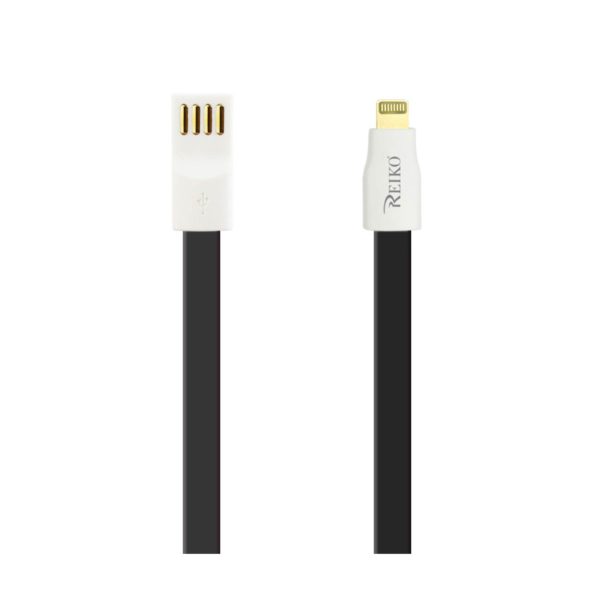 REIKO IPHONE 6 FLAT MAGNETIC GOLD PLATED USB DATA CABLE 0.7 FOOT IN BLACK