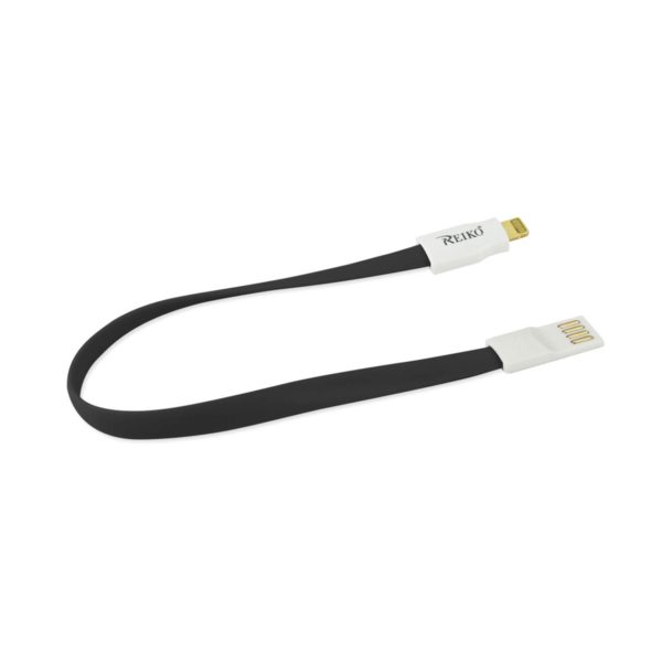 REIKO IPHONE 6 FLAT MAGNETIC GOLD PLATED USB DATA CABLE 0.7 FOOT IN BLACK - Image 2