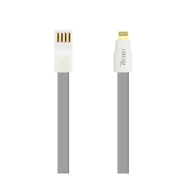 REIKO IPHONE 6 FLAT USB GOLD PLATED DATA CABLE 3.9FT WITH CABLE TIE IN GRAY