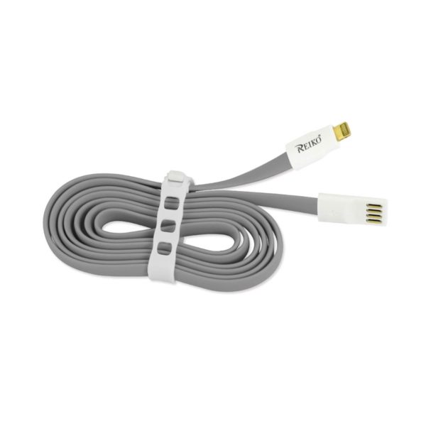 REIKO IPHONE 6 FLAT USB GOLD PLATED DATA CABLE 3.9FT WITH CABLE TIE IN GRAY - Image 2