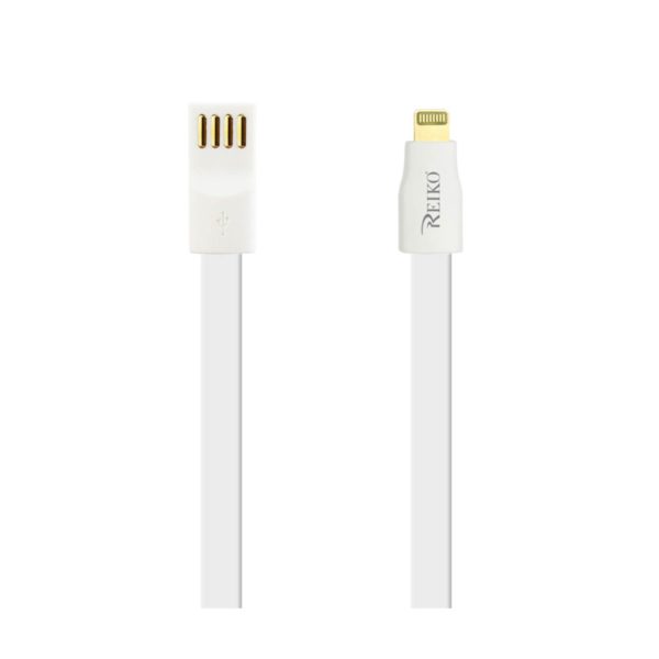 REIKO IPHONE 6 FLAT USB GOLD PLATED DATA CABLE 3.9FT WITH CABLE TIE IN WHITE