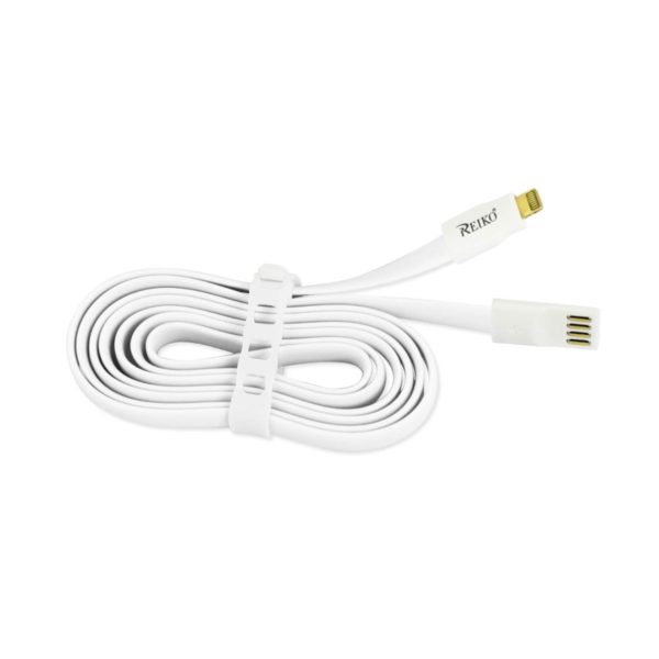 REIKO IPHONE 6 FLAT USB GOLD PLATED DATA CABLE 3.9FT WITH CABLE TIE IN WHITE - Image 2