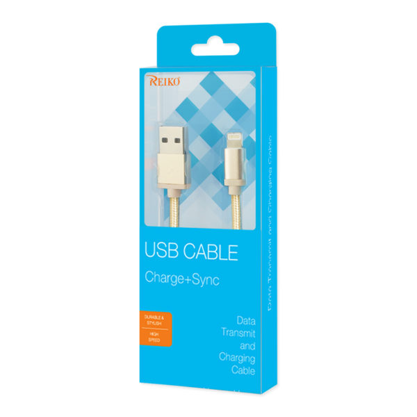 Reiko 3.3FT Metal Connector & Nylon Braided 8 PIN USB 2.0 Data Cable In Gold - Image 4