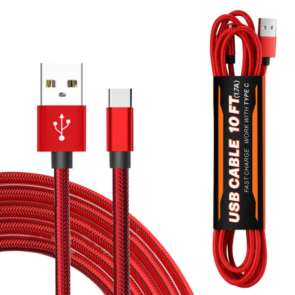 1.7A 10FT USB Cable For TYPE-C In Red