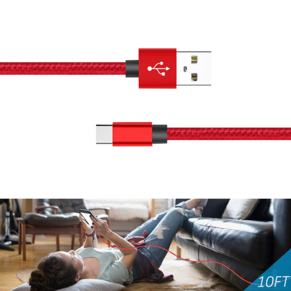 1.7A 10FT USB Cable For TYPE-C In Red - Image 2