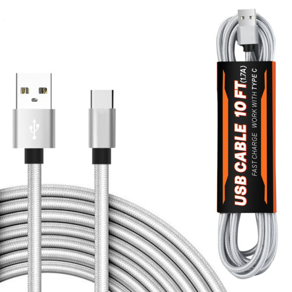 1.7A 10FT USB Cable For TYPE-C In Silver
