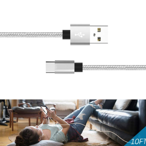 1.7A 10FT USB Cable For TYPE-C In Silver - Image 2